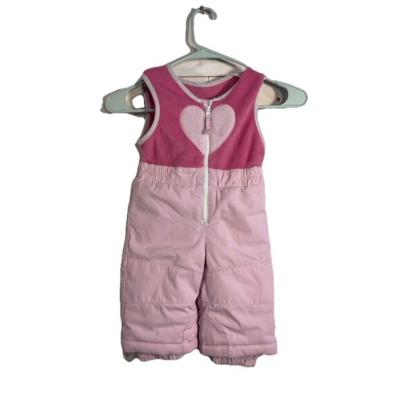 Vintage Columbia Baby Girls Pink SnowPants Bib Heart 12 Months Winter Gear - Picture 1 of 7